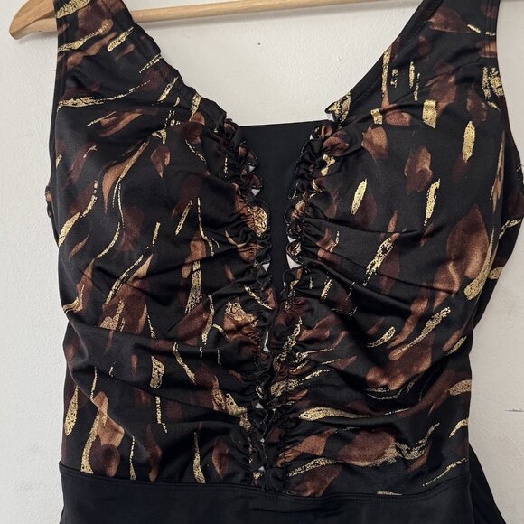 Inches Away Swim One Piece Swimsuit Contour Ruched Ruffle Black Full Coverage 10 - Picture 5 of 15